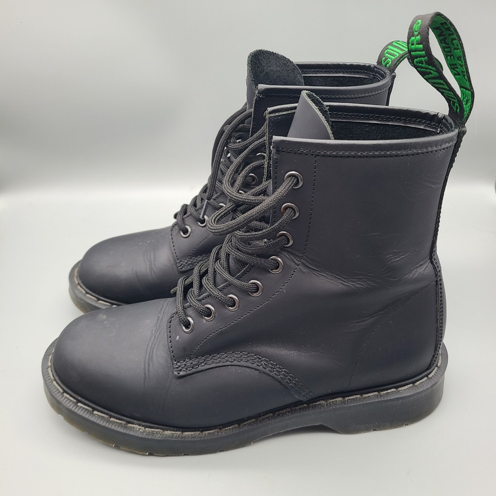Solovair 8 Eye Derby Boots Black Greasy Leather England Mens 6.5 UK 7.5 US
